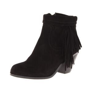 Sam Edelman Louie Women's Black Fringe Trim Suede Leather Ankle‎ Boots Size 7.5
